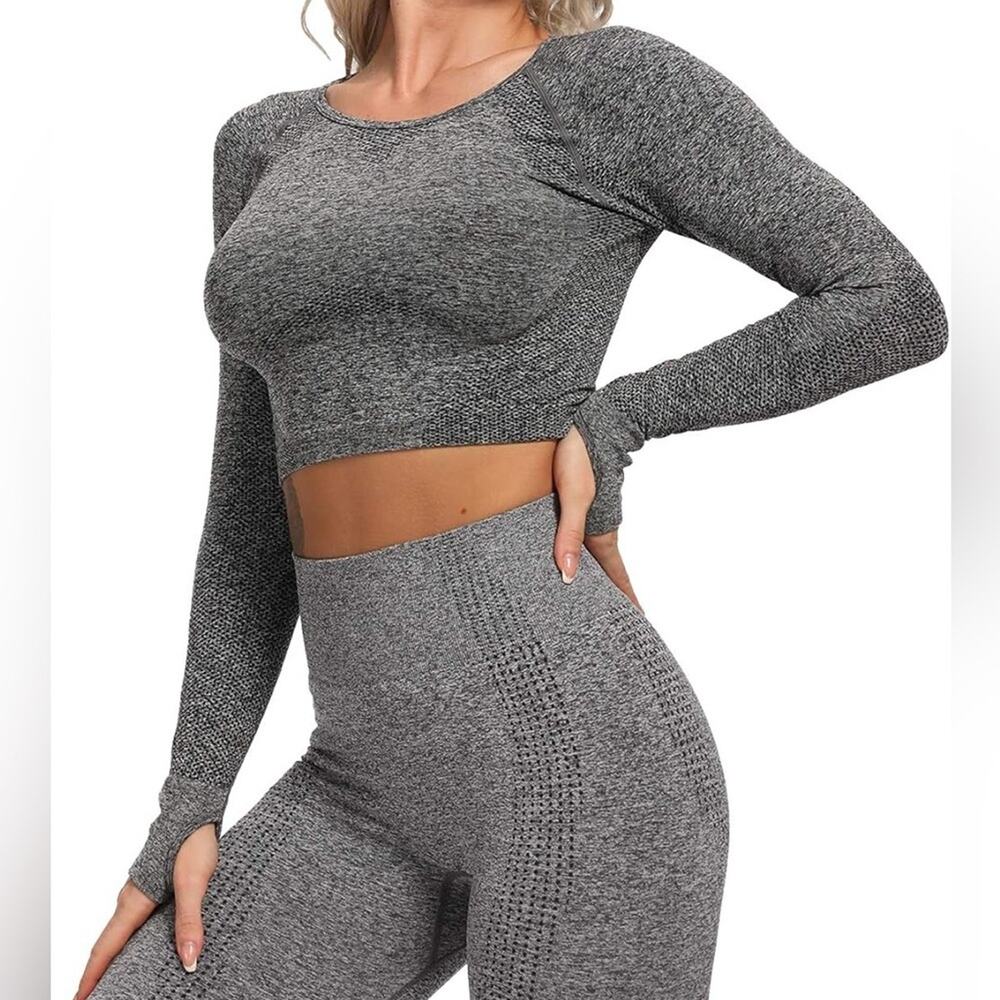💐SHEIN Space Dye Grey Athletic Cropped Work Out Top
